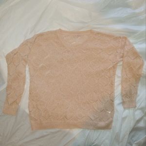 Ces Femme Women's Long Sleeve Hexagonal Knitted Sweater peach color Size medium